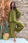 Annie Cushion Cotton Barrel Culotte Pant Olive